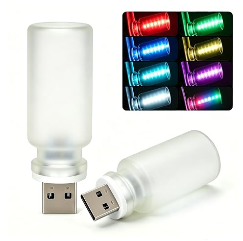 2 Stück 7 Farben USB Led, dimmbare Mini Led Licht mit Touch Funktion, tragbare USB Lampe in Glasflasche für Fahrzeuge, Schlafzimmer, Flur, Camping