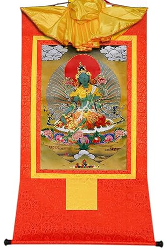 TGDGFKIAS Tibetisch-buddhistischer Thangka-Wandbehang, Thangka-Wandteppich, buddhistisch, grün, Tara Khadiravani, Mehrfarbig, Verschiedene Größen(Rosso,Large(85cm*63cm))