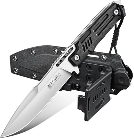 Dragon Creek Feststehendes Outdoor Messer Full Tang 5mm Klinge | Survival Messer mit Kydex-Scheide für Camping und Bushcraft – komfortabler Griff für Outdoor-Aktivitäten Silber