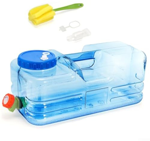 Récipient à eau de camping, bouteille carrée en polycarbonate à profil bas de 9 litres avec robinet, large ouverture, remplissage facile, récipient d'eau pour les voyages en plein air