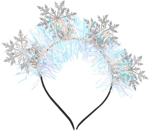 HOMSFOU Bandeau Flocons de Neige à Paillettes pour Femme, Serrage-tête Décoratif de Noël 4 Flocons Rose Argenté, Accessoire Léger pour Fêtes et Photos Festives