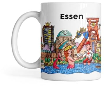 Tasse Essen Skyline | Ruhrpott | Kaffee, Tee, Kakao, Geschenk Freunde, Familie, Weihnachten, Geburtstag | Keramik | kaffeebecher, 330ml, 33cl
