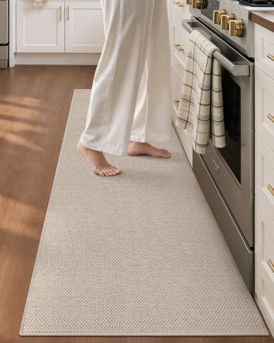 COLOR&GEOMETRY 61x183cm Küchenteppiche rutschfeste Waschbar, Beige | 4mm Dünne Gewebe Gummi Gestützt Runner Teppich, Absorbierende Leicht zu Reinigen Fußbodenmatten für vor dem Waschbecken, Flur