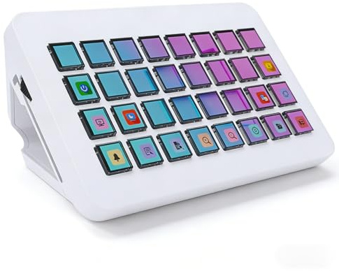 Dpofirs Makro-Tastatur, Stream-Controller-Deck, Gaming-Streaming-Shortcut-Tastatur, 32 Programmierbare Tasten, Anpassbares Visuelles KI-Pad (White)