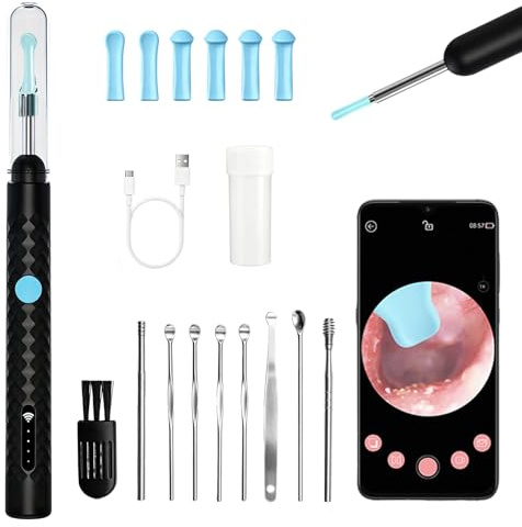 Ear Wax Removal Kit 1080P Camera Wireless Otoscope 3.5mm for Adults Kids | HD lens with led,soft silicone tips,wi-fi app control,safe for whole family use，with app support safe，smart visual ear clean