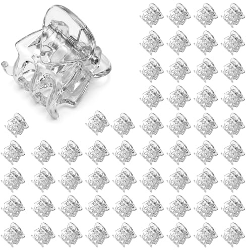 JJUNW 60Stück Mini Haarspangen, Klein Haarklammer, 1.5cm Kleine Haarschmuck | Haarspangen Kunststoff Haarklaue Haarstyling Zubehör für Damen und Mädchen(Transparent)
