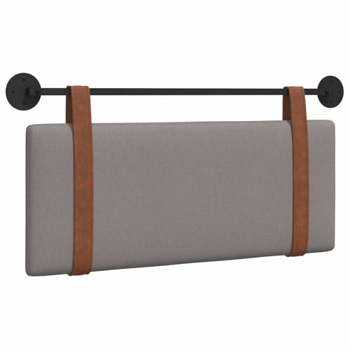 HFXHIJXQ Hängendes Kopfteil Taupe Wandmontage Gepolstertes Rückenkissen Bett Antikes PU Lederoptik Wandkopfkissen mit Schlaufen für Schlafzimmer Bettkopfteil 110x55 cm