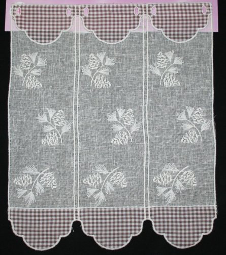 Rideau Brise bise Etamine Naturel brodé Vichy Chocolat 59 cm