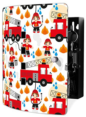 banjado Design Schlüsselkasten aus Edelstahl für 10 Schlüssel/Schlüsselbox zur Schlüsselaufbewahrung 24 x 21,5 x 7cm groß mit praktischem Magnetverschluss/Motiv Feuerwehr