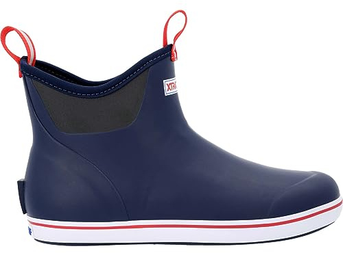 Xtratuf 6” Men’s Ankle Deck Boot - Size 10, Navy Red - Lightweight, 100% Waterproof Rubber Footwear - Non-Marking, Slip-Resistant Outsole - Moisture-Wicking Liner