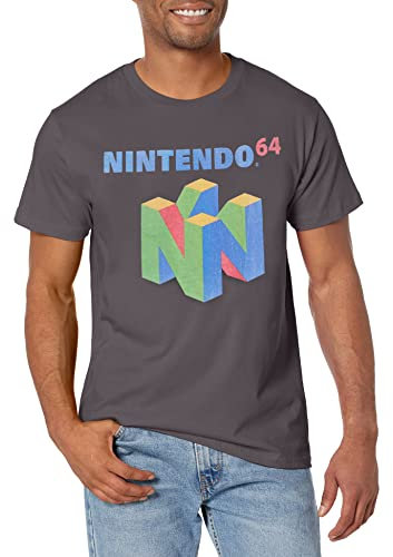 Nintendo Men's N64 Logo Short Sleeve T-Shirt, Charcoal, S