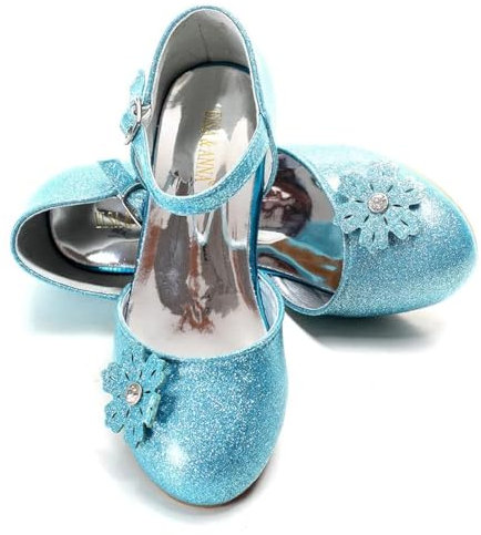ELSA & ANNA Prinzessin Schuhe Mädchen – Prinzessin Schuhe mit 3 cm hohem Absatz – Glitzer Schuhe Mädchen – Schuhe für ELSA Kleid für Partys, Fasching, Karneval – (BLU11)