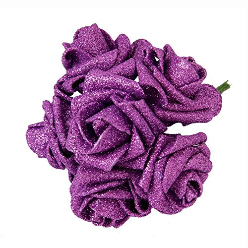 Full Glittered Foam Roses! Artificial Flowers Bling Glittery Shiny Fake Silk[Purple]