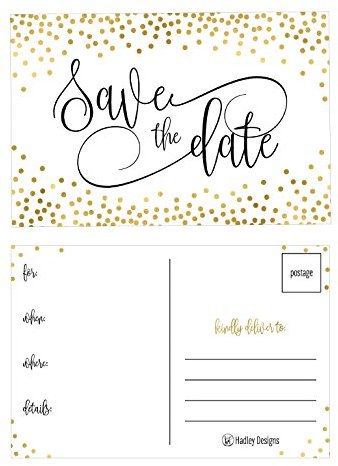 Hadley Designs 25 elegante Gold Dots Save The Date Postkarten für Hochzeit, Verlobung, Jahrestag, Babyparty, Geburtstagsparty-Einladungen, einfache schwarz-weiße Blanko-Eventankündigungen