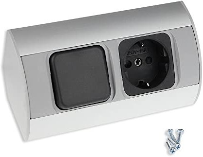 Steckdose mit Schalter/Lichtschalter für Küche und Büro - hochwertige Ecksteckdose aus Aluminium ideal für Arbeitsplatte, Tischsteckdose oder Unterbausteckdose | 1x Schuko, 1x Schalter