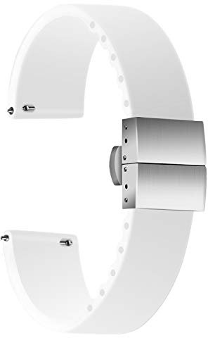 ULLCHRO Bracelet Montre Haute Qualité Remplacer Silicone Bracelet Montre - 14mm, 16mm, 18mm, 20mm, 22mm, 24mm Caoutchouc Montre Braceletavec Boucle Déployante Acier inoxydable (14mm, White)