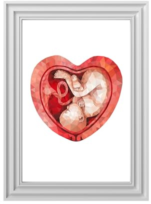 Din A4 Kunstdruck ohne Rahmen - Schwangerschaft Baby Gebärmutter Ungeborenes Herz Uterus Geschenk Hebamme Druck Poster Bild