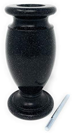 OPTIMUM Gedenkstätte Friedhofsblumenvase - Kunststoff (schwarzer Granit) mit Metall-Erdspieß, Grabmarker, Dekorationen für Grabstätte, Grabstein, Blumenhalter, Garten, Rasen & Hof