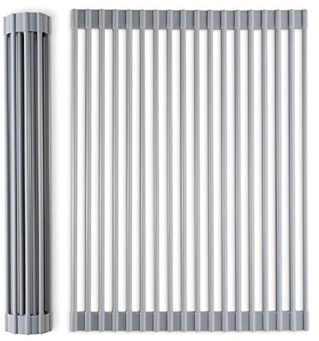 DI ORO® Roll Up Dish Drying Rack - Kitchen Over The Sink Dish Drainer Sink Rack with Non-Slip Silicone - Dishwasher Safe, Easy to Clean and Store (Medium (43cm x 33cm)