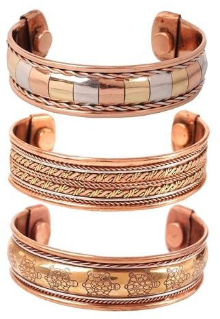 Touchstone Braccialetti in Rame | Regalo per Uomo e Donna | Gioielli magnetici Regolabili, 100% Puri e Autentici | Set di Braccialetti Fatti a Mano | Braccialetti tibetani Intrecciati.