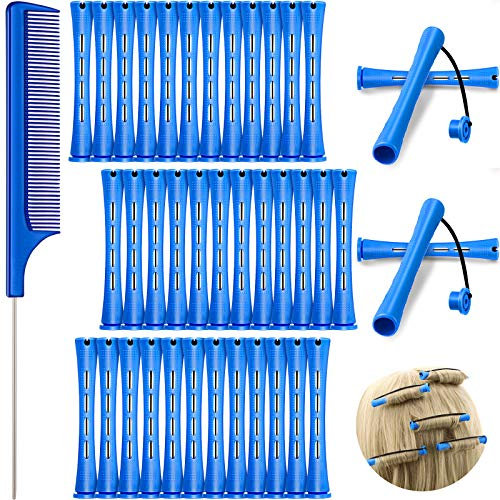 36 Stücke Kalte Welle Rod, Haarwelle Stangen Haarrollen Perming Rods Lockenwickler mit Stahl Ratten Schwanzkamm für Friseur Styling (0,35 Zoll, Blau)