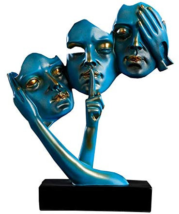 Siunwdiy Abstrakte Statue Dekoration,Menschliche Ornamente,Skulptur Der DREI Weisen Männer Wie DREI Weise Affen, Akzente, See No Evil, Hear No Evil, Speak No Evi,Blau