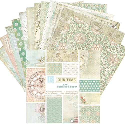 Scrapbook Papierblock, Dekorpapier 15x15cm, Einseitig, 12 Muster 24 Blatt, für die Kartenherstellung Hintergrund Dekoration (D-6 Zoll-Unsere Zeit)