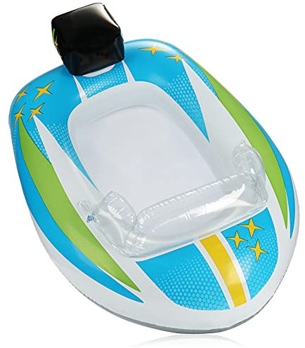 COM-FOUR® Schwimmfigur im Motorboot Design - Gummiboot aufblasbar für Kinder - Luftmatratze für Badespass - Badefigur für Strand und Pool (weiß-blaues Boot)