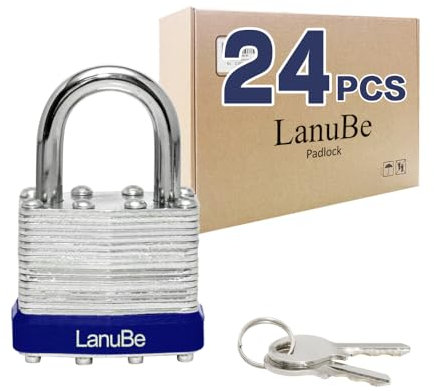 LanuBe Lot de 24 cadenas laminés à clé (40 mm), serrures identiques, anse normale, lot de 24