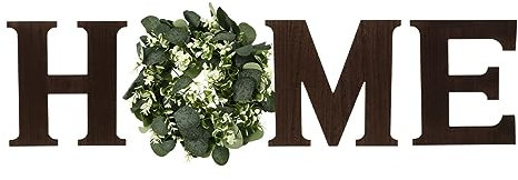 IMIKEYA Holz Home Buchstaben: Blumenkranz Holzbuchstaben Wanddeko Künstliche Eukalyptus Wand Schriftzug Türkranz Wandkranz Dekokranz zum Aufhängen Tischkranz für Wohnzimmer Weihnachten Deko