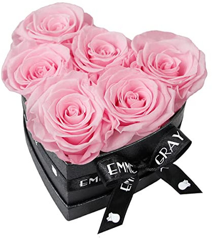 EG EMMIE GRAY Classic Infinity Rosenbox | Herz | Schwarz - Infinity Rosen, bis zu 3 Jahre haltbar, Flowerbox mit konservierten Rosen, Blumenbox (Bridal Pink, S)