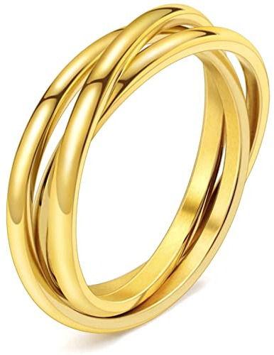 DURSI Trinity Interlocked Rolling Triple Ring for Women Girls Kids, Stainless Steel Cross Stacking Puzzle Ring for Fidget Anxiety, Minimalist Promise Engagement Wedding Ring