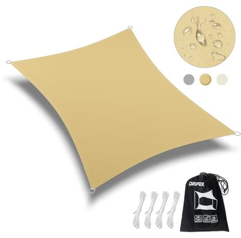 Dripex Toldo Vela Rectangular 3x3 m, Vela de Sombra Impermeable y Cortaviento, 95% Protección Rayos UV, Parasol de Poliéster, Ideal para Patio, Exteriores Terraza, Jardín, Arena