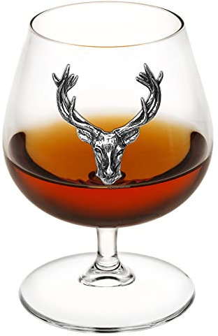English Pewter Company 14.5oz Brandy Cognac Snifter Glass with Stunning Stag Head [STAG208]