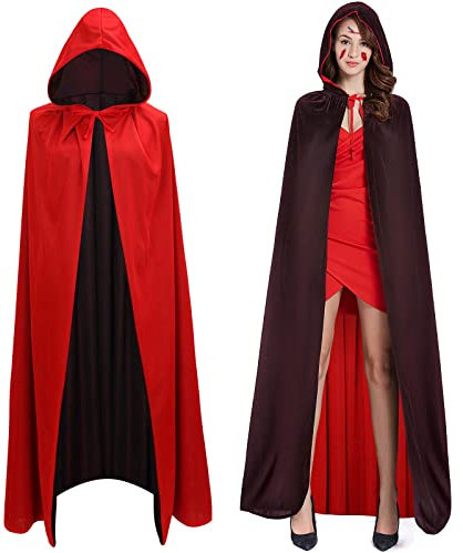 Faburo Halloween Umhang Schwarz Rot Halloween Vampir Kostüm Umhang Mit Temporäre Tattoos Kostüm Halloween Sense für Halloween Party Dekoration Cosplay (Schwarz Rot Doppelseitiges Tragen Gr. XL)