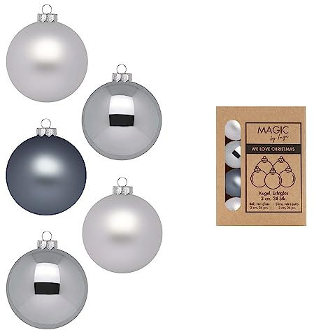 Inge-glas Glas 3cm x 24 Stück in Kartonbox Christbaumkugeln klein Hazy Grey
