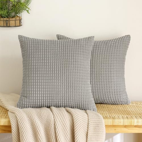 EMEMA Kordsamt Kissenbezug Granulat Dekorative Sofakissen Dekokissen Kissenbezüge Couchkissen Kissenhülle Weich Kissen Bezug Zierkissen für Sofa Couch Wohnzimmer 2er Set 50x50 cm Hellgrau