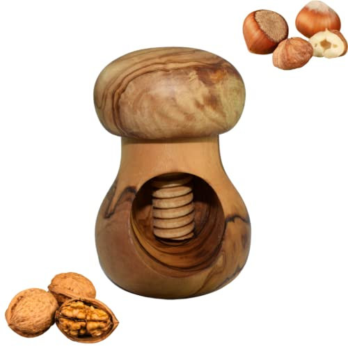 Gartiam - Nussknacker, Nussknacker, Nussknacker aus Holz, Nussknacker Pilz – müheloser Nussknacker Olivenholz – Schraubmechanismus – Küchenhelfer – 10 x 6 cm