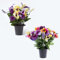 HOMESCAPES Set of 2 Artificial Grave Vases with Cream Yellow & Purple Rose & Pansy Faux Flowers Grave Flowers in Black Pot, 30 cm