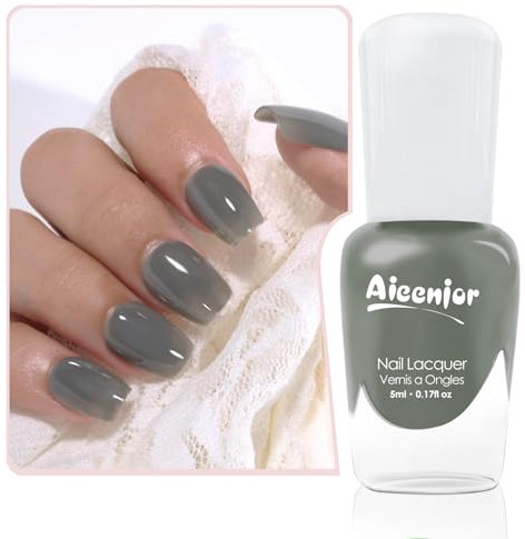 Aieenjor Nagellack Nude Grün auf Wasserbasis, Abziehbar, Ungiftig Und Schnell Trocknend, Geeignet für Formelle Anlässe Wie Hochzeiten, Jelly Nude Green Nail Polish 5ml