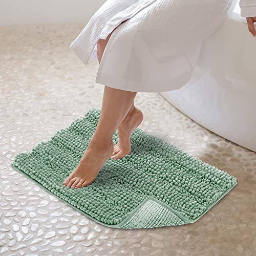 JARITTO Badezimmerteppich rutschfest Badteppich Waschbar Badvorleger Badematte für Badewanne, Dusche und Badezimmer WC Mikrofaser Chenille Saugfähig - 43 x 61 cm (Blassgrün)