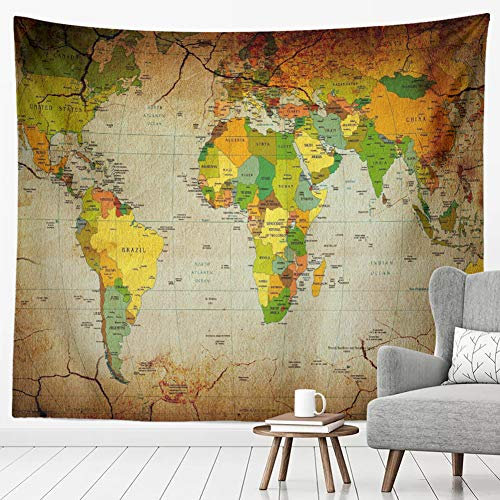 KBEAZY Brown crack tierra fondo mapa del mundo tapiz Tapiz del mapa de la tierra deshidratada,colgante de pared decoración del hogar tapiz para la sala de estar del dormitorio, 2.0x1.5 metro