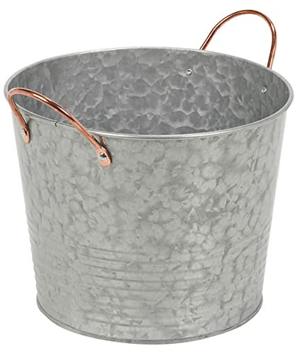 Large Round Sparkling Wine Champagne Beer Bottles Drinks Beverages Ice Cooler Cold Galvanised Steel Metal Drinks Tub Bucket Serving Tray Buffet Bar Platter with Copper Handles