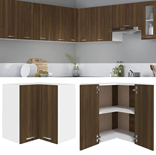 INLIFE Armario esquinero colgante marrón efecto roble 57 x 57 x 60 cm madera marrón 18,3 kg