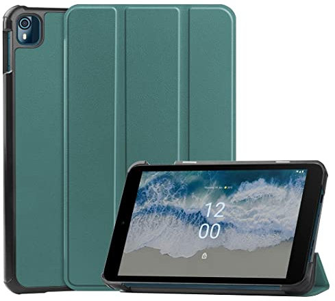 SATURCASE Case for Nokia T10, PU Leather Flip Foldable Folio Stand Slim Light Protective Tablet Cover (Green)
