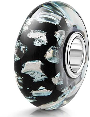 MATERIA by Matthias Wagner Glas Beads Anhänger Silber 925 Glitzerfolie schwarz 161
