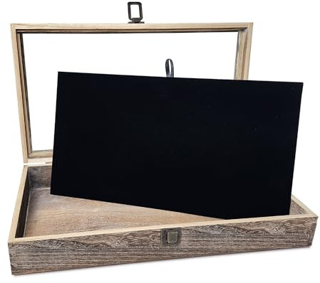 MOOCA Glass Top Wooden Jewelry Display Case, Pocket Knife Display Case with Removable Black Luxurious MDF Velvet Jewelry Pad, Deeper 2.75-Inch Design, Coffee Color