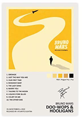 Bruno Mars Doo Wops & Hooligans Album Cover Poster - Signierte Limitierte Ausgabe - Leinwand Wandkunst Für Wohnzimmer Schlafzimmer Dekoration - Ungerahmt 30 * 45cm