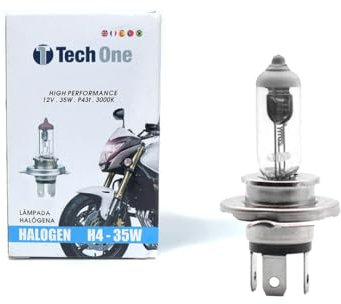 TECH ONE Ampoule halogène H4 12 V 35/35 W pour phares avant moto avec effet jaune, température de couleur 4 300 K, kit de remplacement pour phares H4, (1 unité).