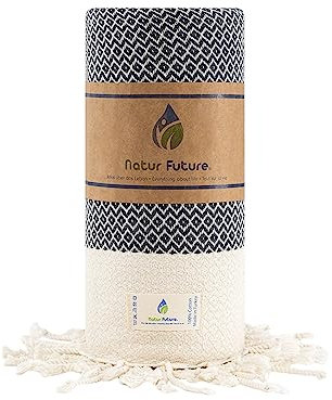 NATUR FUTURE Strandtuch Baumwolle Groß XXL Badetuch Handtuch Duschtuch Badehandtuch Hamamtuch Stranthandtuch Sporttuch Sarong Pareo Yoga Fouta Decke Saunatuch Spa (Anthrazit, Juwel 100 x 200 cm)